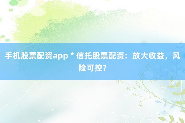 手机股票配资app * 信托股票配资：放大收益，风险可控？