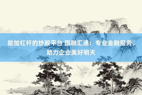 能加杠杆的炒股平台 国融汇通：专业金融服务，助力企业美好明天