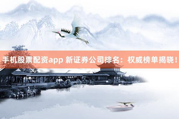 手机股票配资app 新证券公司排名：权威榜单揭晓！