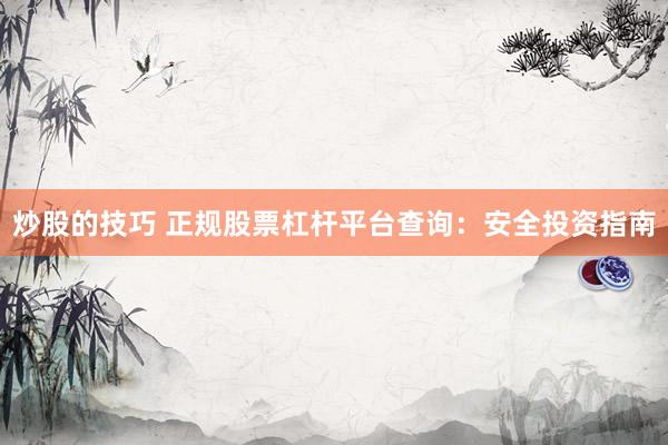 炒股的技巧 正规股票杠杆平台查询：安全投资指南