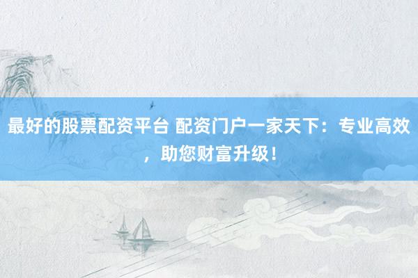 最好的股票配资平台 配资门户一家天下：专业高效，助您财富升级！