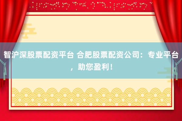 智沪深股票配资平台 合肥股票配资公司：专业平台，助您盈利！