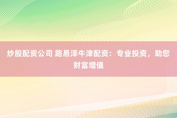 炒股配资公司 路易泽牛津配资：专业投资，助您财富增值