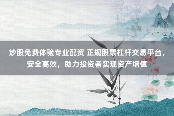 炒股免费体验专业配资 正规股票杠杆交易平台，安全高效，助力投资者实现资产增值