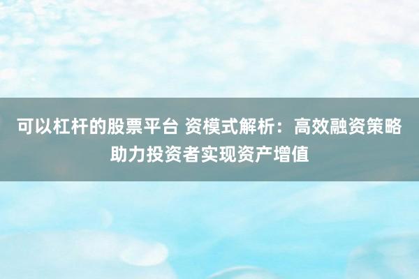 可以杠杆的股票平台 资模式解析：高效融资策略助力投资者实现资产增值