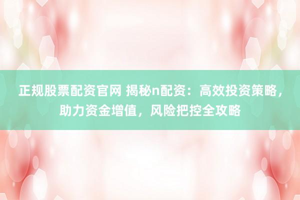 正规股票配资官网 揭秘n配资：高效投资策略，助力资金增值，风险把控全攻略