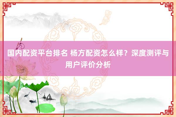 国内配资平台排名 杨方配资怎么样?深度测评与用户评价分析
