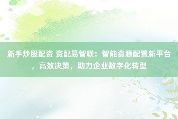 新手炒股配资 资配易智联：智能资源配置新平台，高效决策，助力企业数字化转型