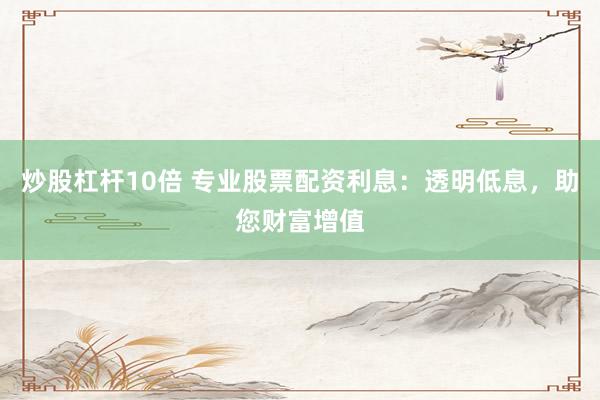 炒股杠杆10倍 专业股票配资利息:透明低息,助您财富增值