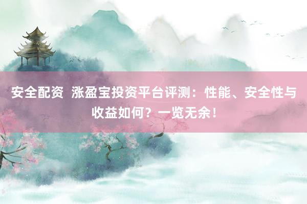 安全配资  涨盈宝投资平台评测：性能、安全性与收益如何？一览无余！