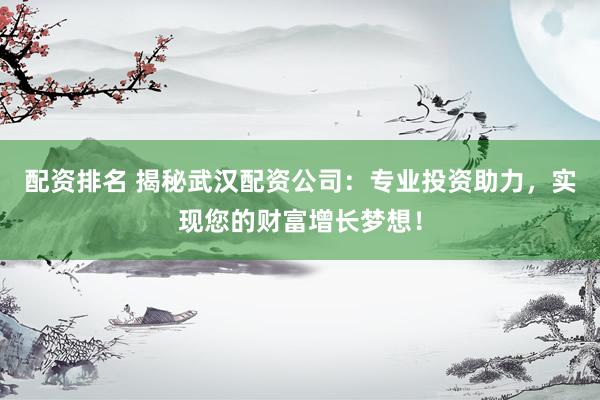 配资排名 揭秘武汉配资公司：专业投资助力，实现您的财富增长梦想！