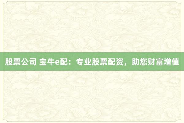 股票公司 宝牛e配：专业股票配资，助您财富增值