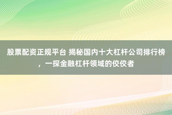 股票配资正规平台 揭秘国内十大杠杆公司排行榜，一探金融杠杆领域的佼佼者